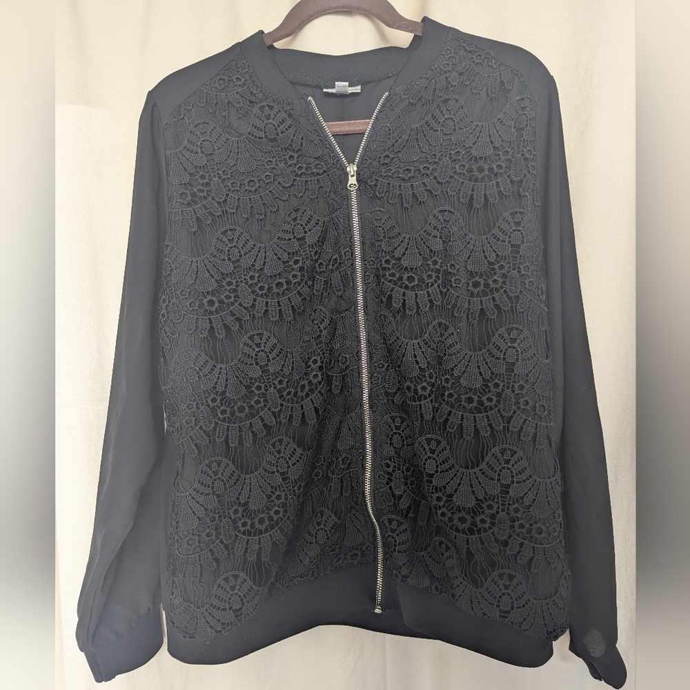 Avenue Black Bomber Jacket Lace Lightweight